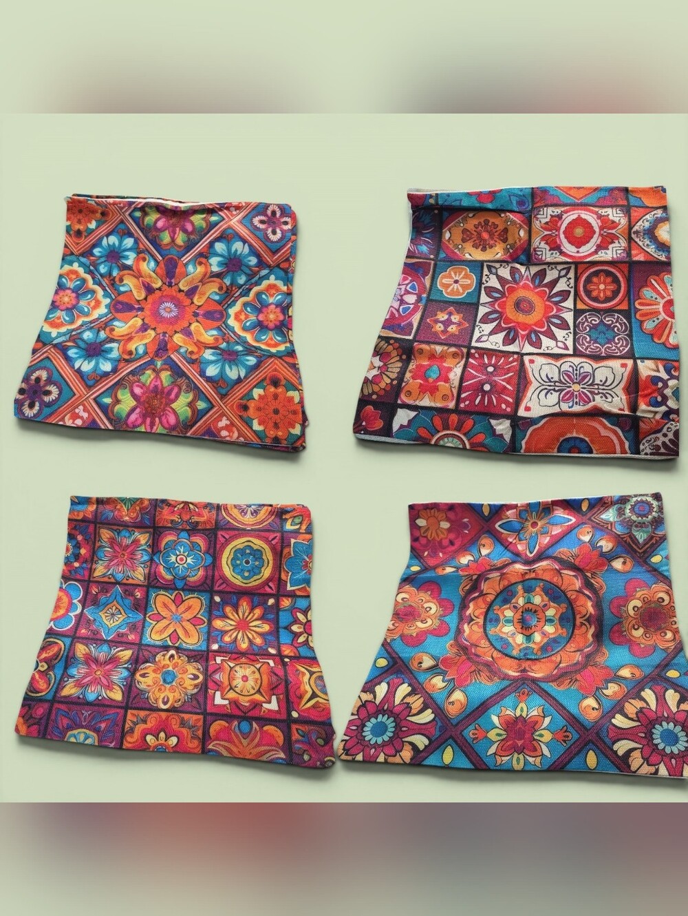 Colorful Boho Mosaic Linen Pillow Covers - Set Of 4